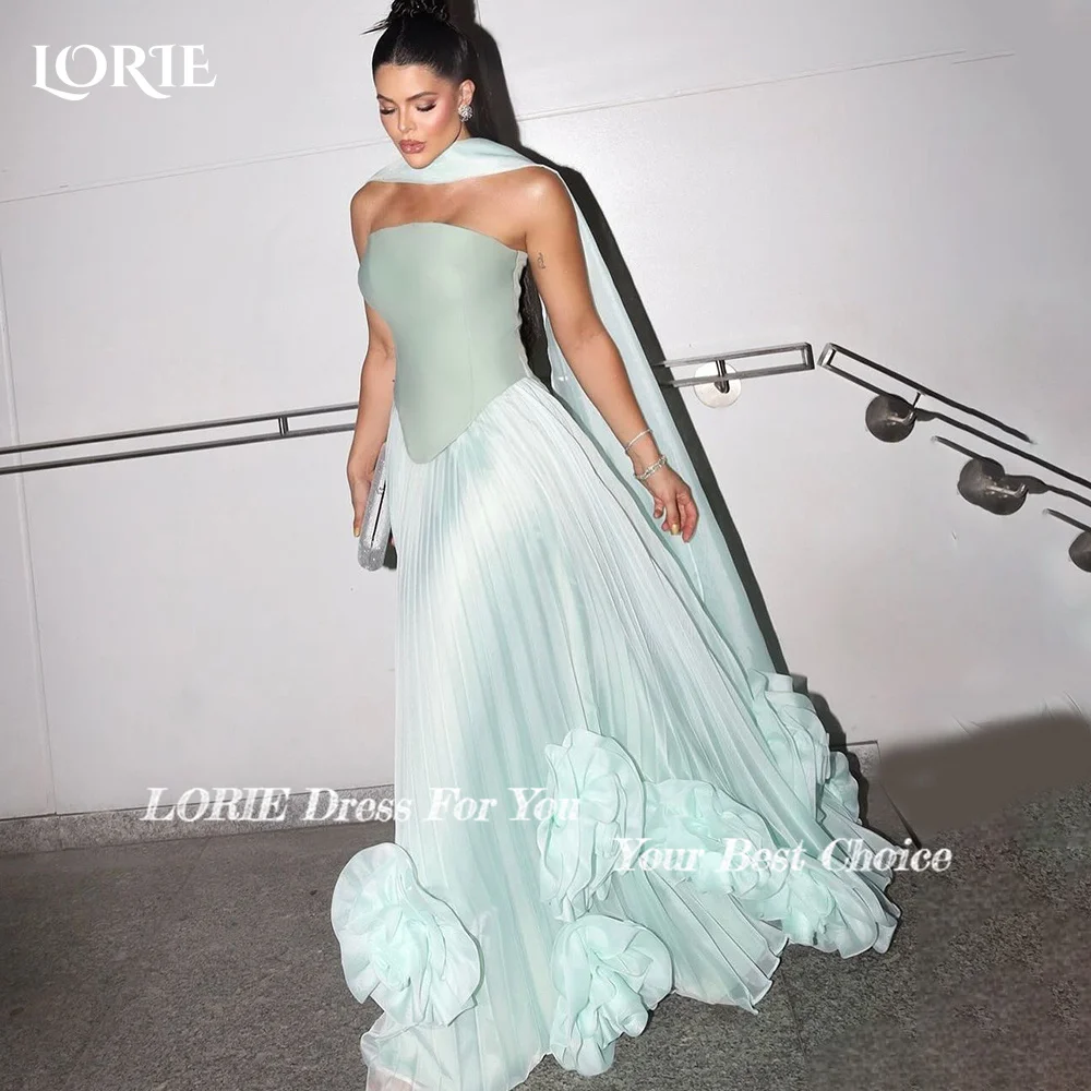 LORIE Strapless A-line Evening Dresses Sweetheart 3D Flower Backless Princess Prom Dress Arabia Dubai Party Gown Customized