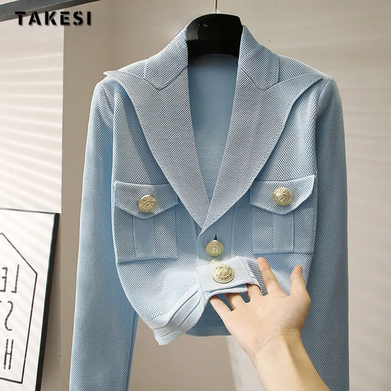 2023 Autumn Winter Luxury Knitting Long Sleeve Casual V-Neck Cardigans Women French Style Light Blue Ladies Elegant Sweater