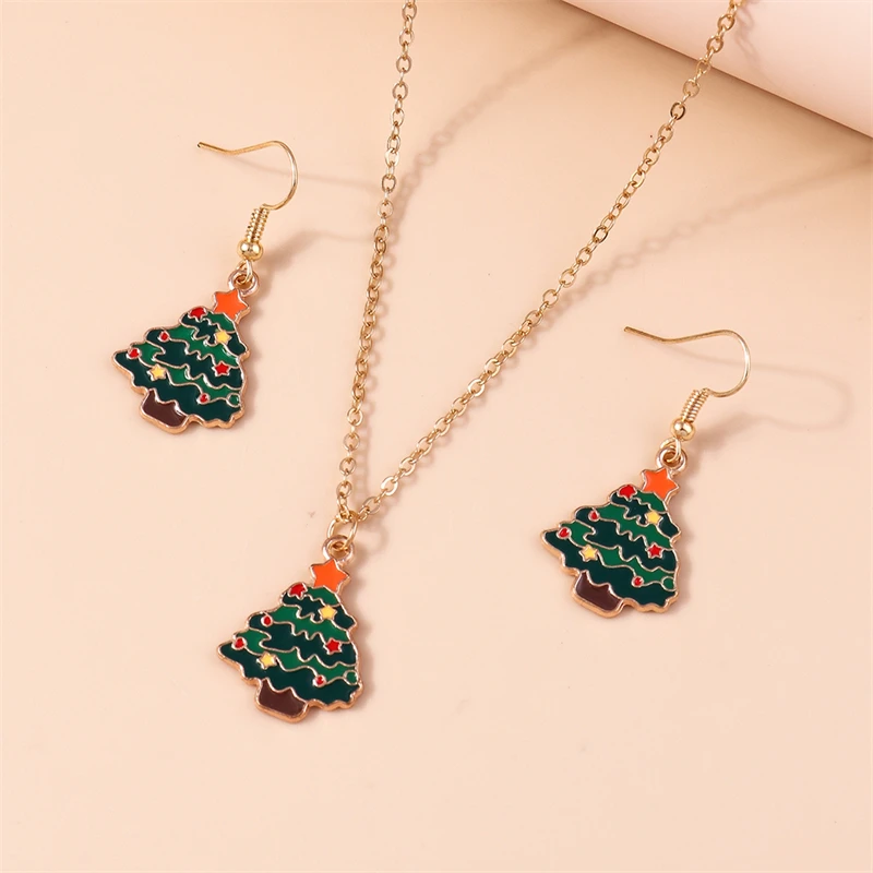 Mode Frohe Weihnachten Baum Schneemann Hirsch Baum Halskette Ohrringe Schmuck-Set für Frauen Mädchen Neujahr Festival Schmuck Geschenke – Detail 18
