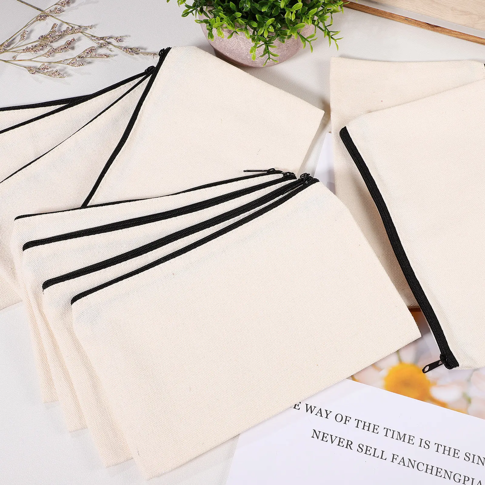 25pcs-premium-canvas-zipper-pouches-black-pencil-cases-multi-function-travel-organizer-stationery-supplies-bulk-pack