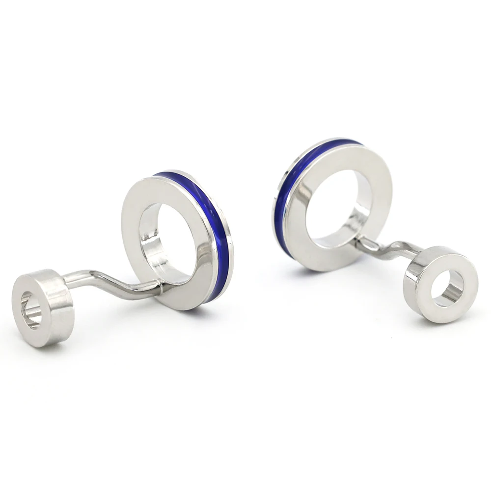 Round Design Double Side Circle Cufflinks For Men Quality Copper Material Blue Color Cuff Links Wholesale&retail
