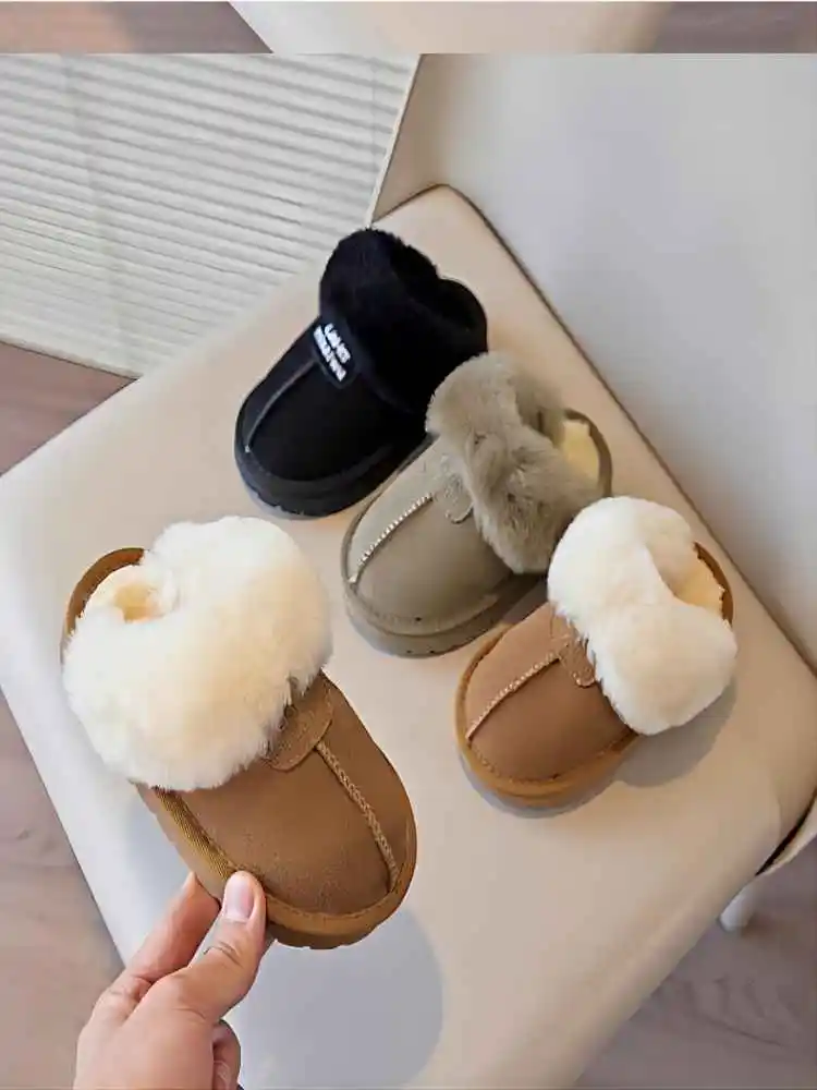 2024 New Simple Girls Slipper Elastic Band Fashion Kids Toes Wrapped Winter Warm Boys Children Cotton Shoes Casual Non-slip Cute