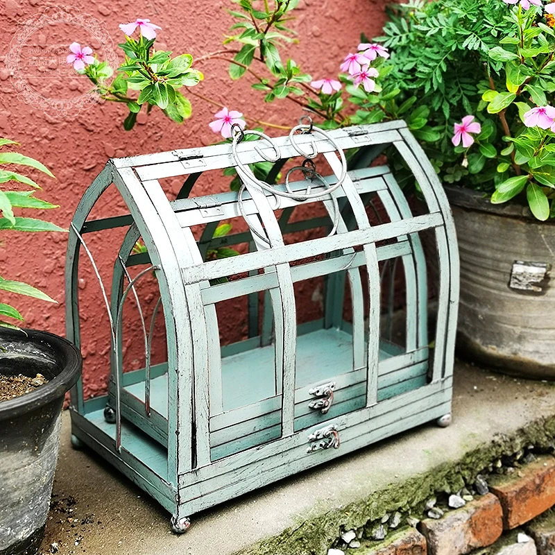 American retro wrought iron birdcage flower house flower stand flower box, balcony garden courtyard home creative decoration