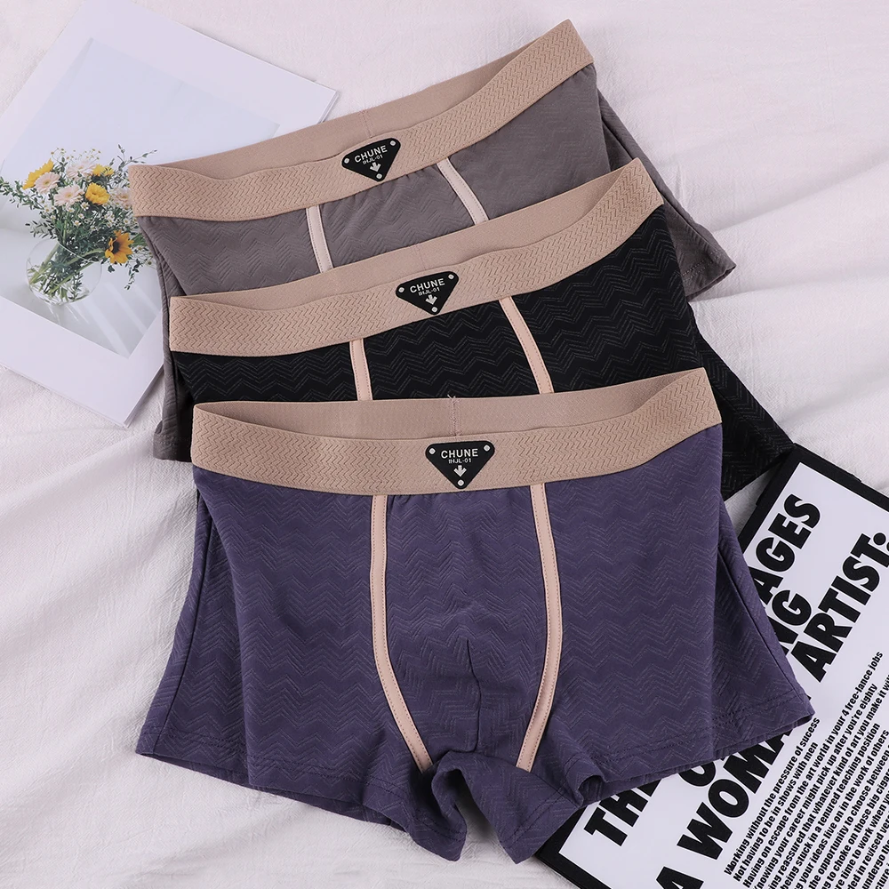 

Набор из 3 шт. мужских трусов-боксеров из 100% хлопка с волнистым полосатым узором, удобные, дышащие, с сетчатой вставкой в промежности, высокоэластичные