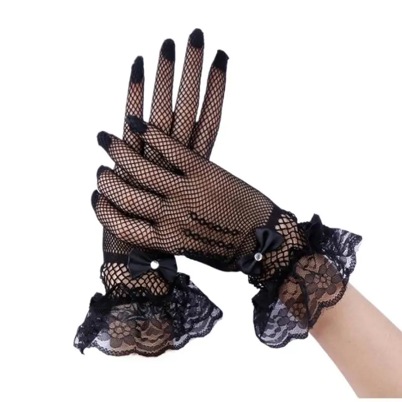  JK Mesh Fishnet Gloves Hand Cosplay Gloves Lolita Summer Uv-proof Driving Gloves Lace Full Finger Girls Lace Fashion Gloves 