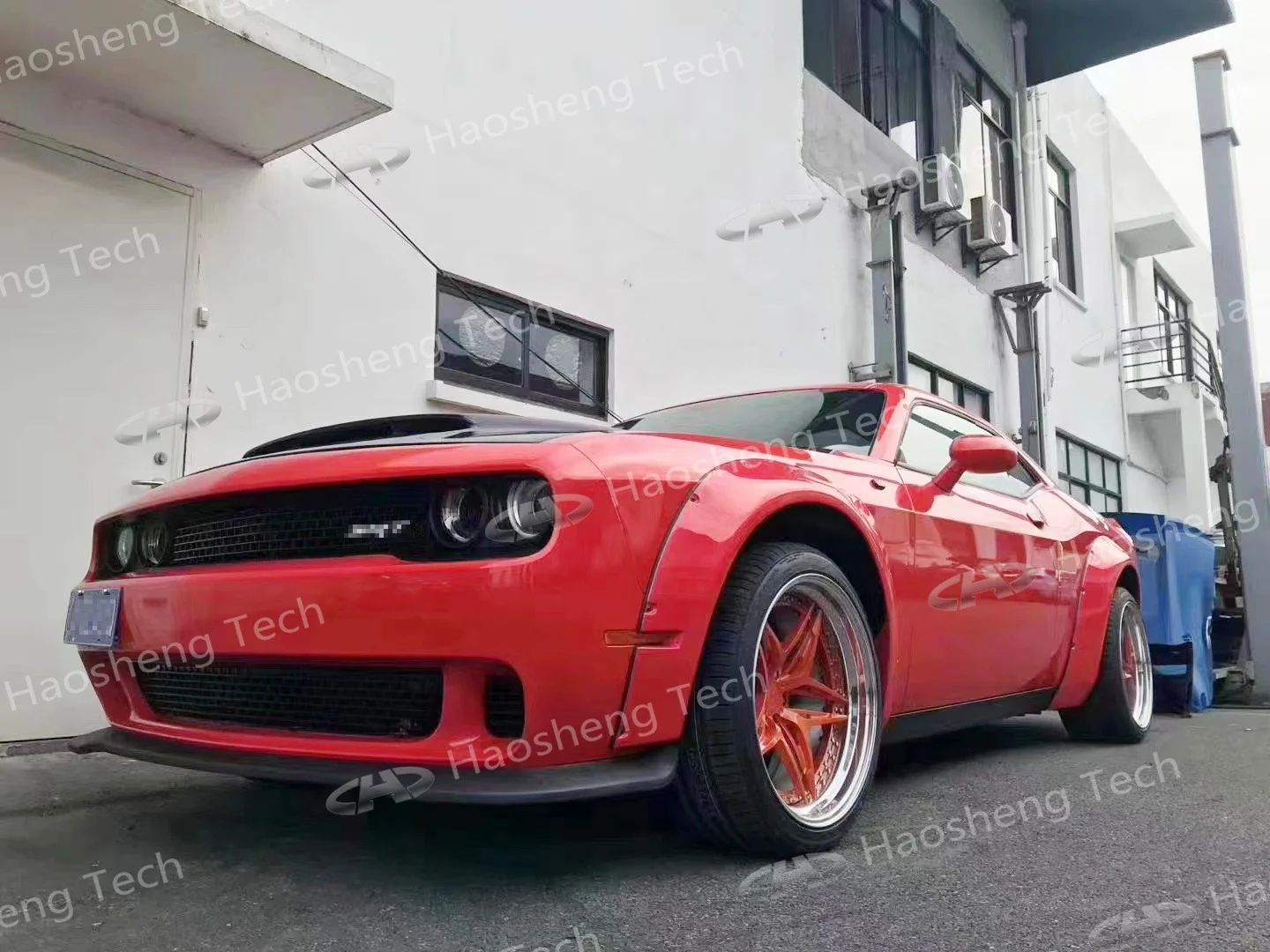 L/B Style Fiberglass Wide B-ody Kit Fender Flares Rear Wing For Do-dge Challenger Hellcat