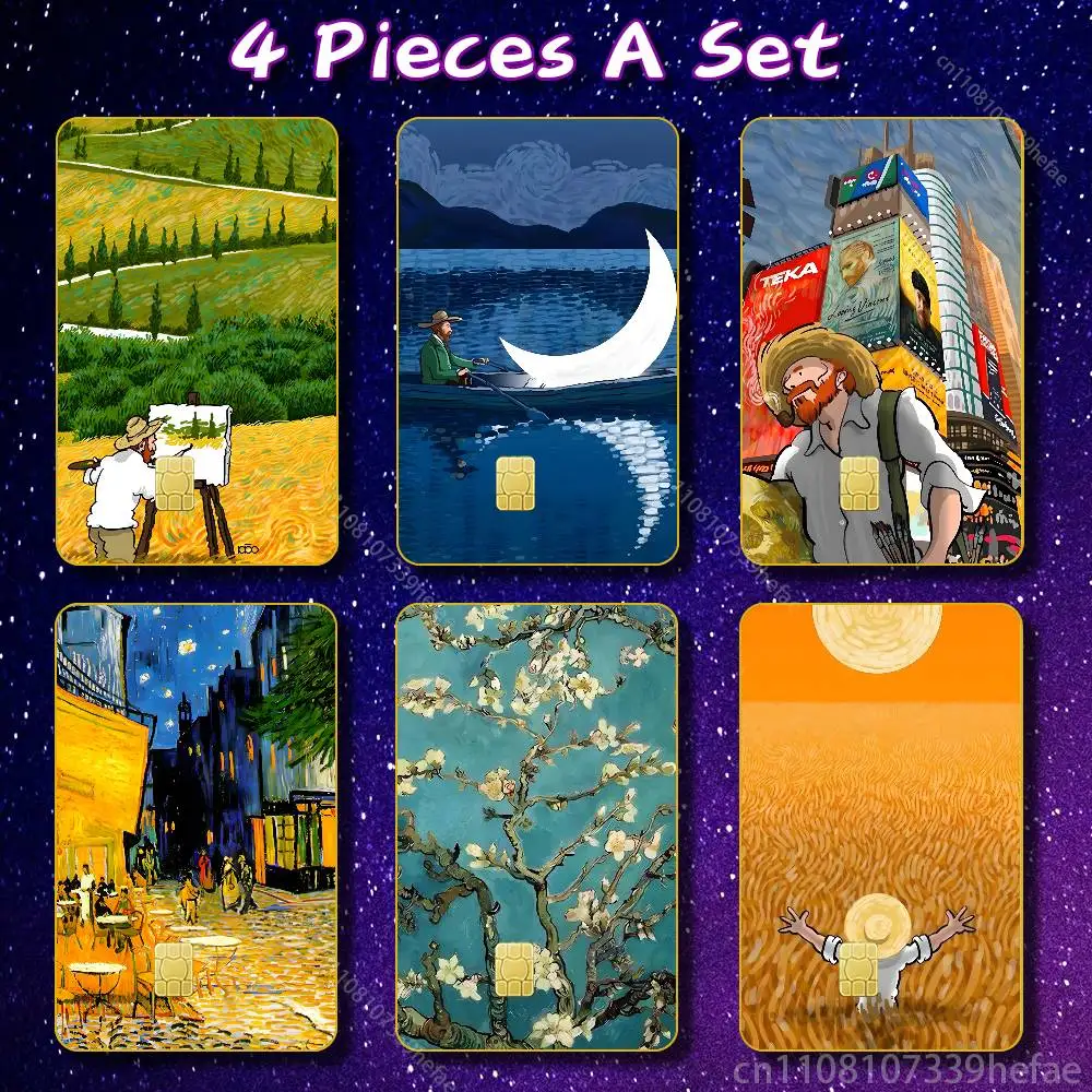 

V-Van G-Gogh Oil Painting Anmie PVC Stickers Film Skin Cover for JCB Card Bus Card Metro