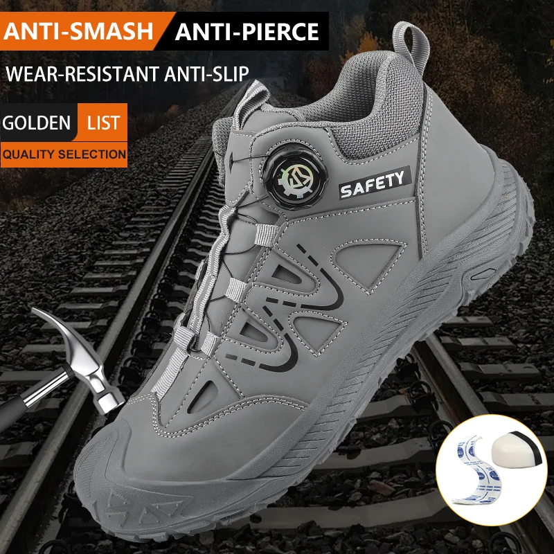 Anti-Kick, Anti-Smash, Anti-Puncture Protective Shoes with Rubber Sole, Rotary Buckle, Safety Shoes, Work Shoes,