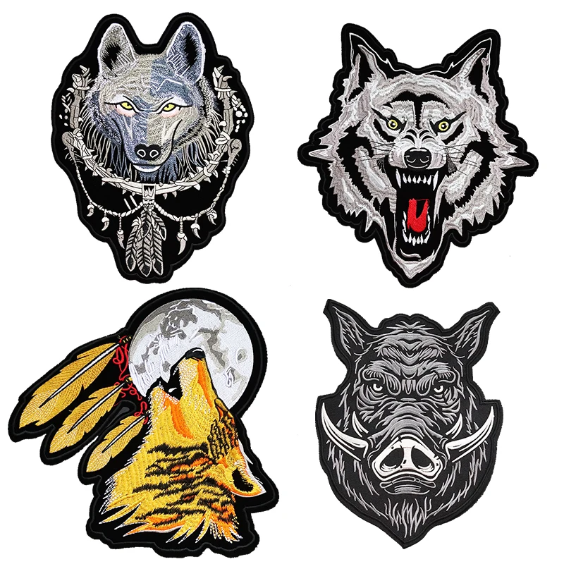 Iron On Stripes For Clothing Patch Diy Wolf Wild Boar Embroidery Patches Big Size Punk Badge Stickers On Clothes Jacket T-shirt