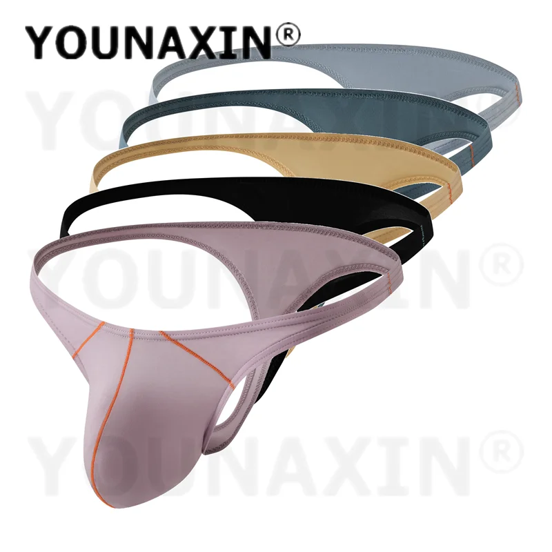 5 Pieces Men's New Sexy Thong Underwear Thin Strap Contrast Stitch U-Convex Low Waist Youth Underwear M L XL 2XL YOUNAXIN