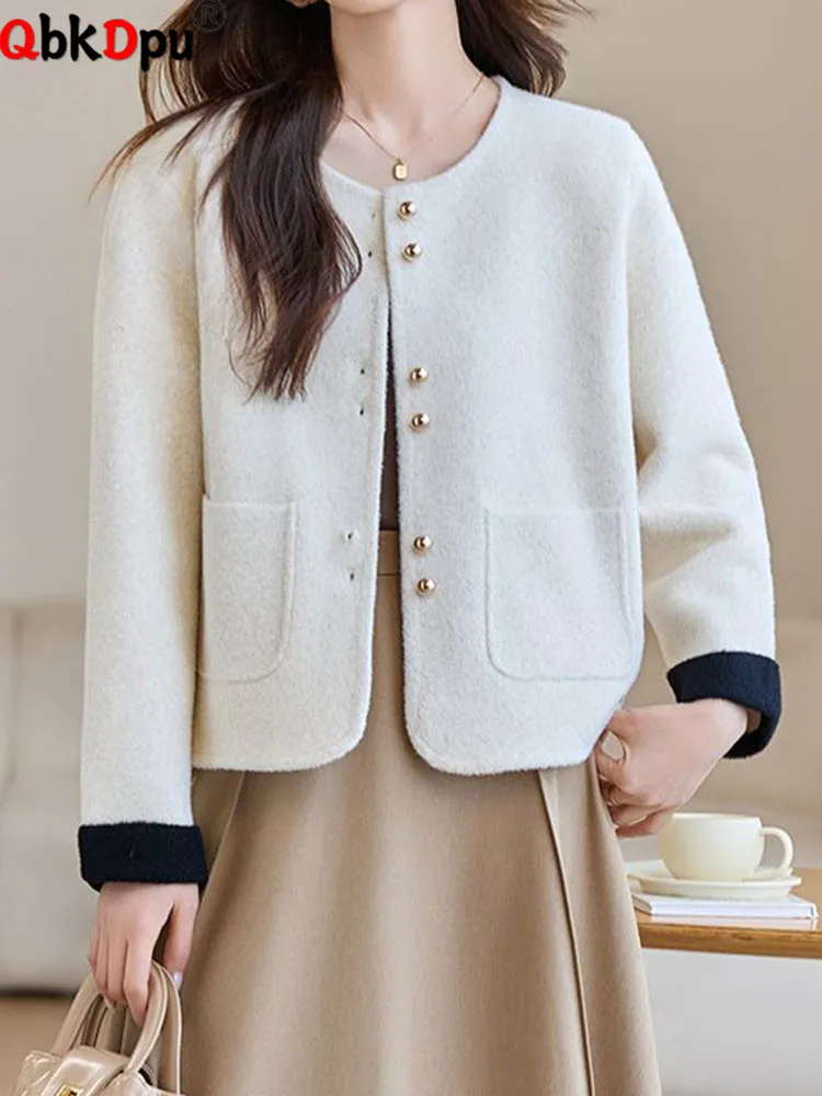 

Корейская мода, вязаная верхняя одежда, женские однобортные куртки с круглым вырезом, топы, весна-осень, свободные Chaquetas Blusas с длинными рукавами, новинка