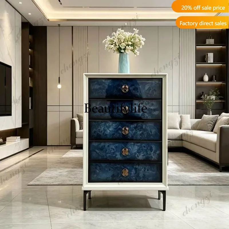 QQ Italian light luxury blue tree tumor pattern veneer solid wood paint five bucket locker high-end entrance cabinet