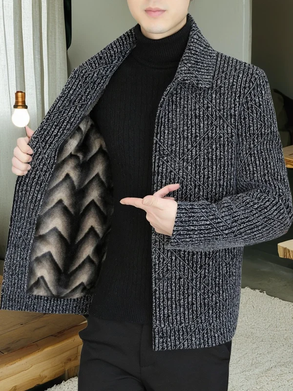 

Мужское осенне-зимнее пальто из утепленного вельвета с воротником-стойкой, на меховой подкладке, высококачественное, деловое, повседневное, стильное