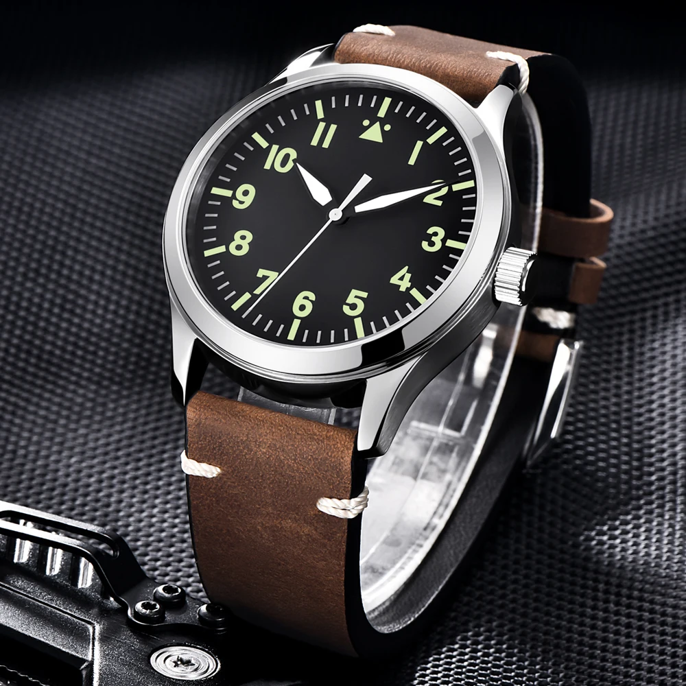 럭셔리 42mm 사용자 정의 사파이어 시계 군사 남자 Reloj 자동 스포츠 디자인 시계 Luminou 가죽 NH35 기계식 손목 시계