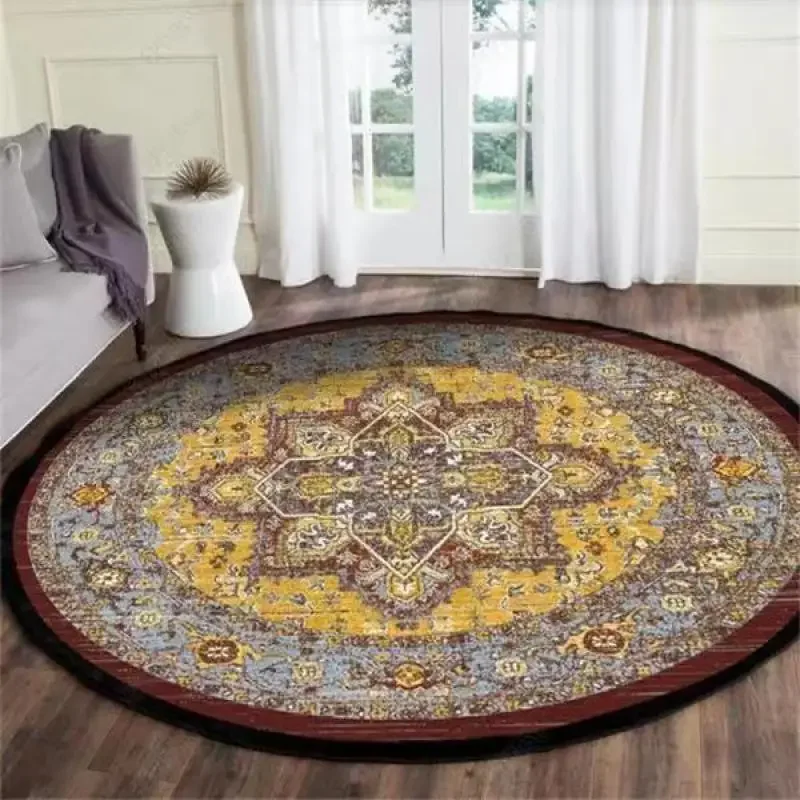 

Nordic Round Carpets Moroccan Style Bedroom Carpet Retro Living Room Rugs Large Area Cloakroom Rug Washable Non-slip Floor Mats