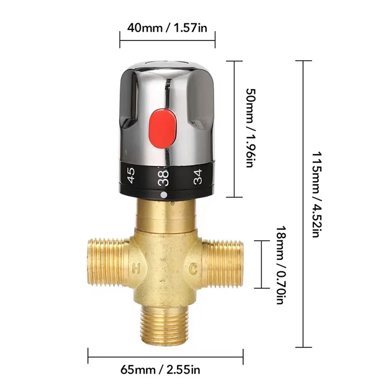 Solid Brass Thermostatic Mixing Valve Hot and Cold Control Pressure Balance Brass Thermostatic Valve Anti-Scald General-purpose