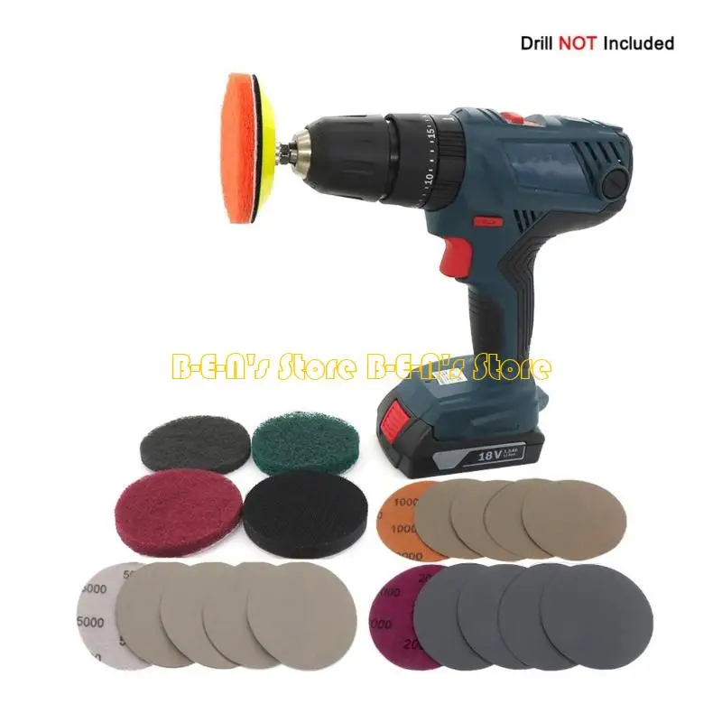 

Y1AD MultiPurpose 21pc Drill Polish Sanding Discs for Headlight Claritys Restoration