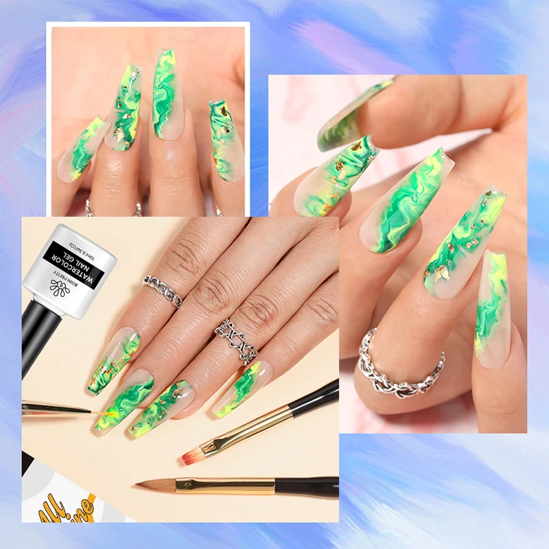 BORN PRETTY 10ml Watercolor Nail Gel Clear Transparent Gradient Flower Effect Semi Permanent Soak Off UV LED Gel Nail Polish