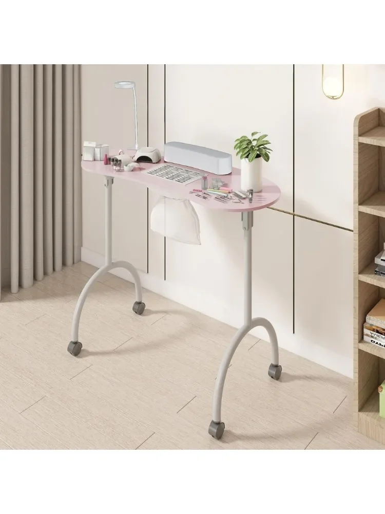 Portable Manicure Nail Table, Foldable Manicure Table with Dust Collector Fan, LED Lamp, 4 Lockable Wheels and Carry Bag