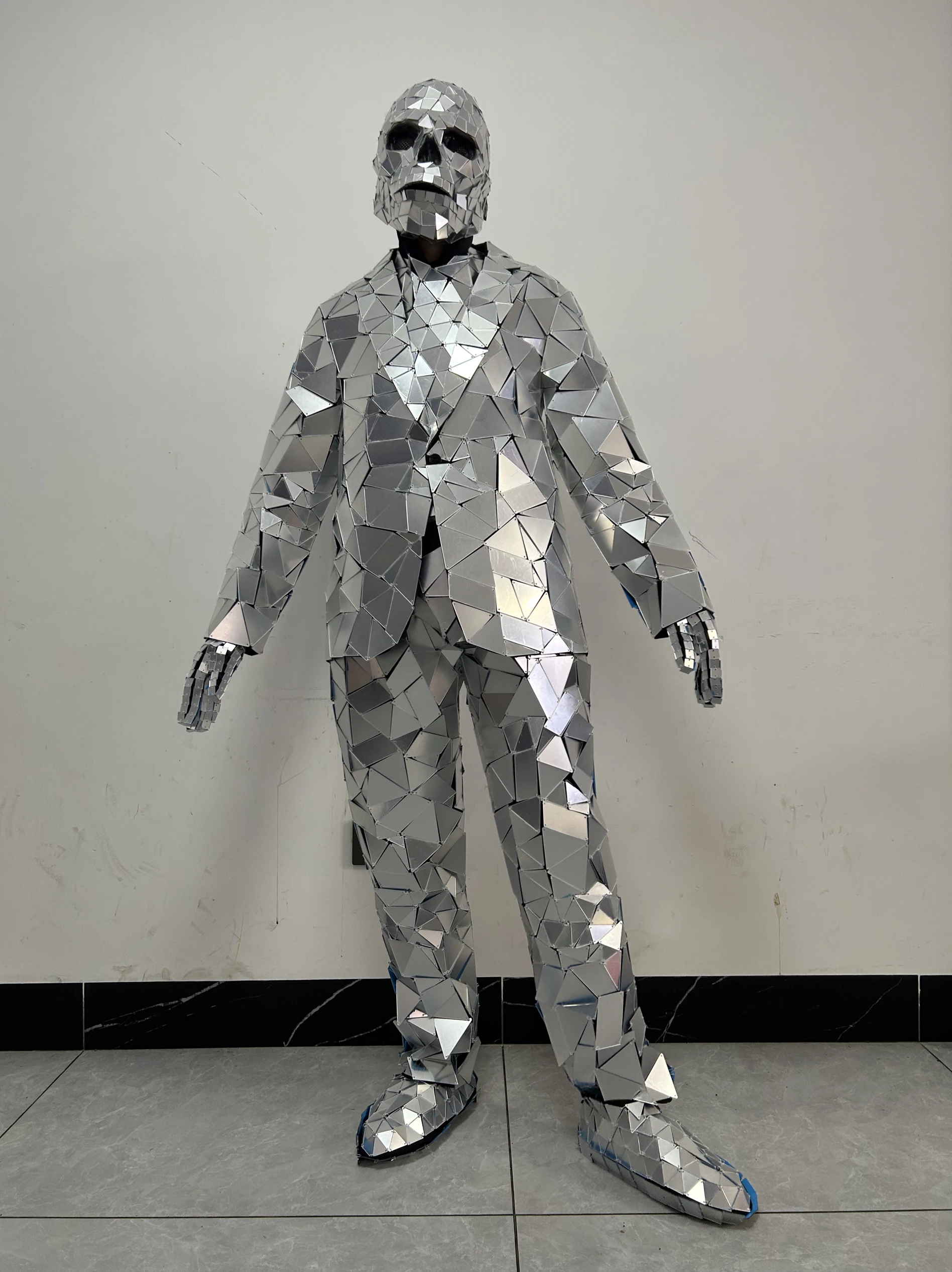 

Silver Gold Mirror Costume Party Show Elastic Skull Eyeglass Costume Cosplay Mechanical Dance Props Mirror Reflective Costume