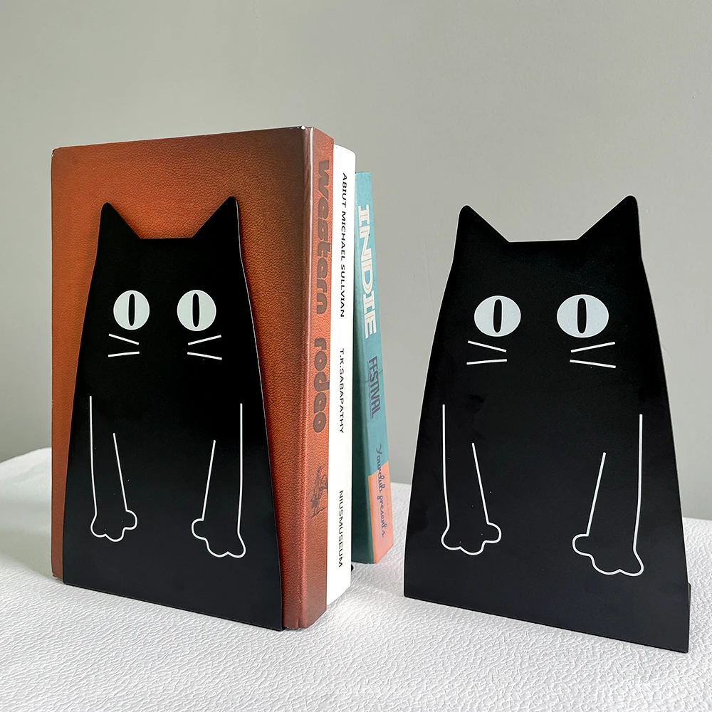 Cute Black cat Book Ends Heavy Duty Metal Bookends Office Desktop Home Bookshelf for Book Lovers Book Rack Office supplies