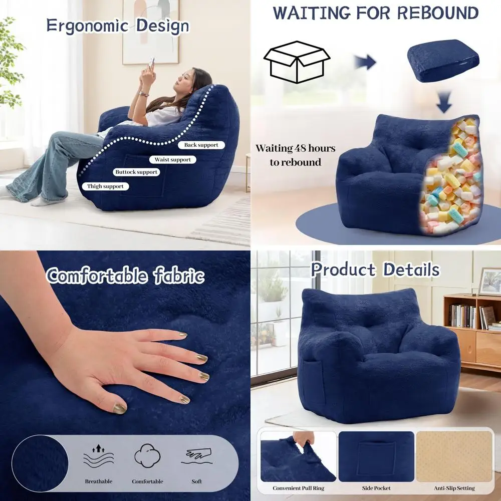 

Comfortable Bean Bag Sofa with Armrests and Back Support, Ideal for Adults, Cloud Chair for Bedrooms, Dorms, and Reading, Single