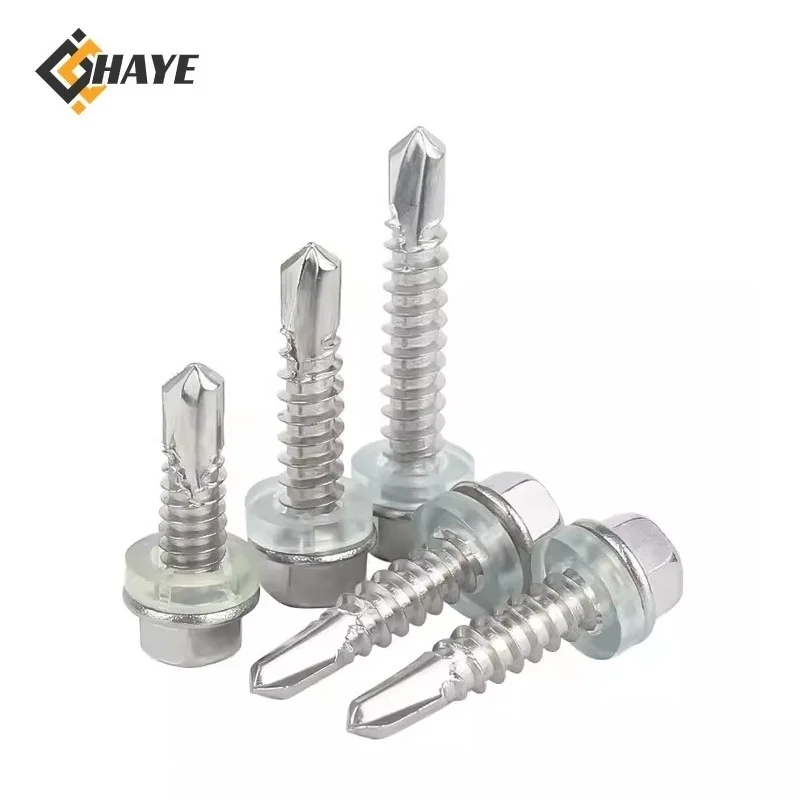 M4.2 M4.8 M5.5 M6.3 External Hexagon Drilling Screws Gaskets 410 Stainless Steel Hex Self Tapping Screws for Colour Steel Tile