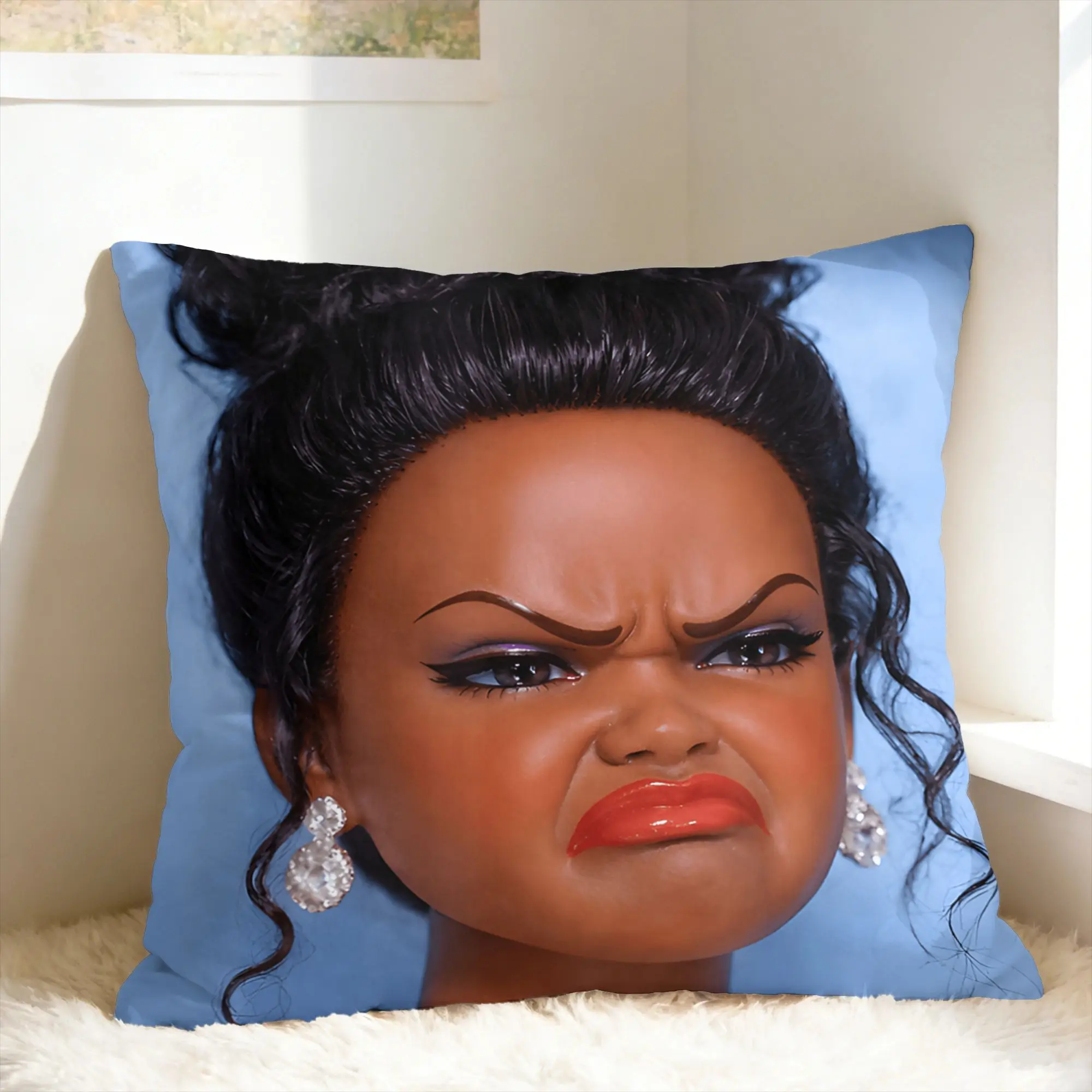 Angry Disgusted Black Doll Face Meme Pillow Cover  Square Cushion Cover Retro Trendy Pillow Case For Living Room Chair