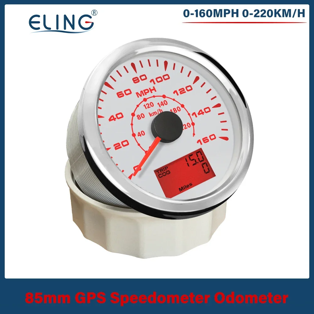 ELING 85mm Marine Auto GPS Speedometer Odometer 35 MPH 50 km/h 80MPH 120km/h 160 MPH 220 km/h 200 MPH 300 km/h 8 backlights