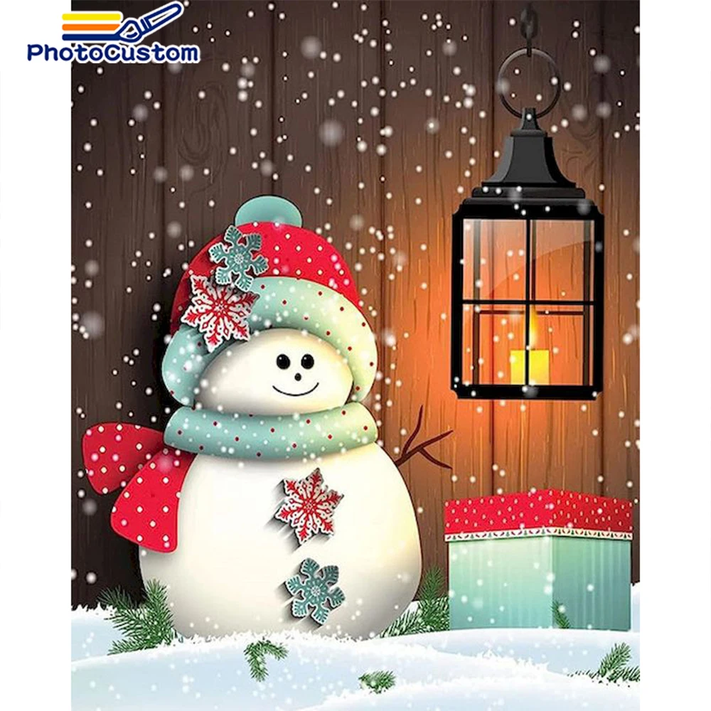 

PhotoCustom Snowman Oil Painting By Numbers Landscape Acrylic Paints For Adults On Canvas Christmas Gift Picture By Number Decor