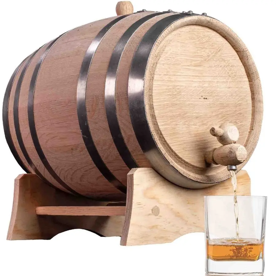 

Gallon Oak Barrel Distillery Series Steel Hoops, Unvarnished with Wood Stand, Bung amp Spigot Charred Oak Bourbon Whiskey Aging