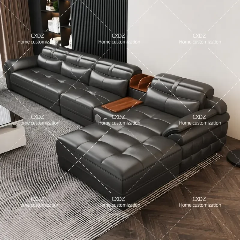The first layer of cowhide size apartment leather art sofa is a complete combination of new modern simple living room leather