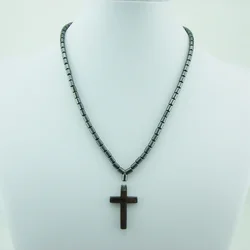 Hematite Jesus Cross Necklace Magnet Black Beads Magnetic Therapy Neck Care Health Energy Pendant Necklace Religious Jewelry