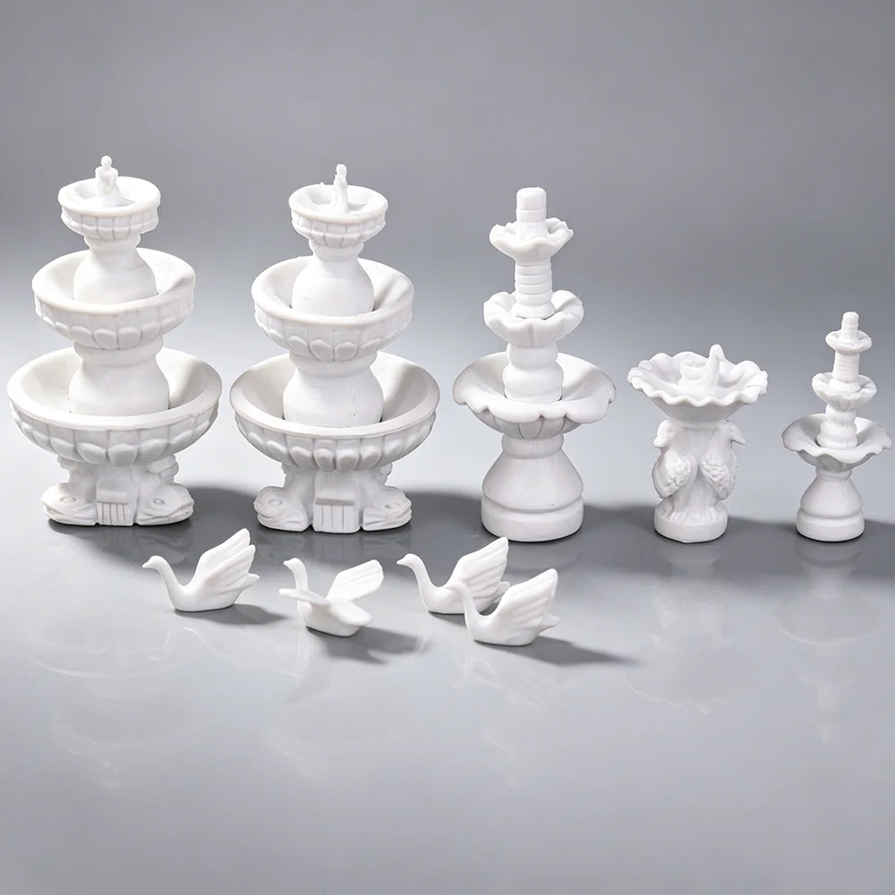9pcs/set Simulation Courtyard Sculpture Fountain/Animals Models Set DIY Sand Table Carving Ornaments Diorama Accessories