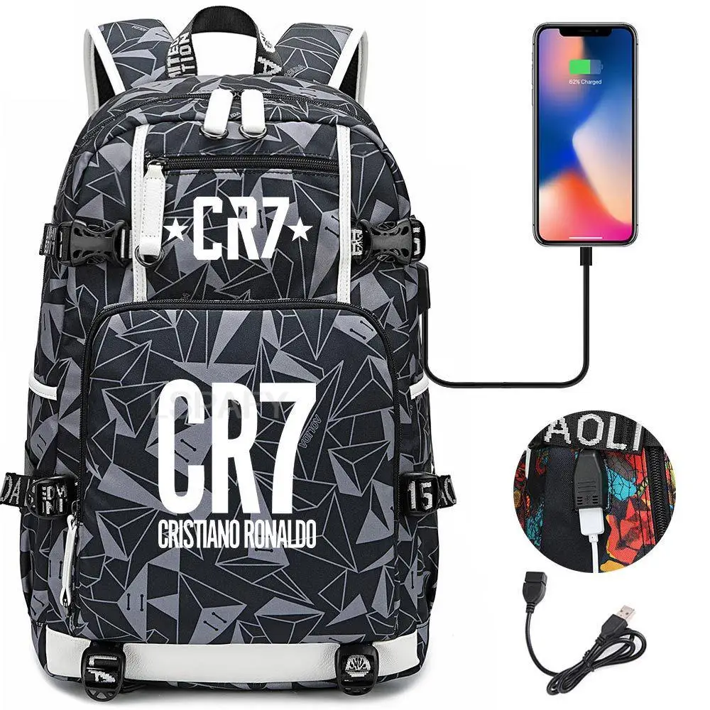 Football Ronaldo CR7 Backpack Men Women Large-capacity School Bag USB Charge Multi-function Backpack Students Laptop SchoolBags