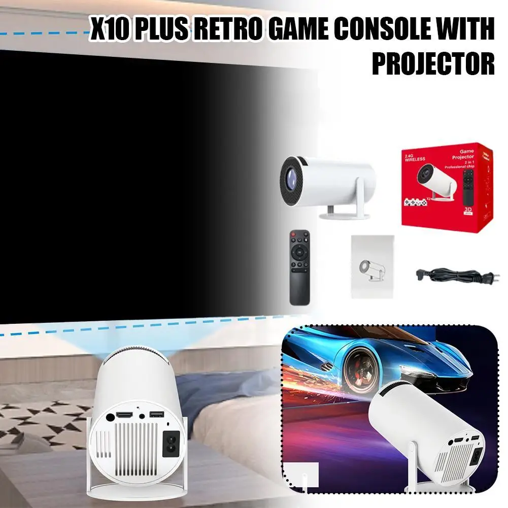 For X10 Plus Retro Game Console With Projector For  Android 11.0 Home Cinema Outdoor 4k Portable Mini Projector