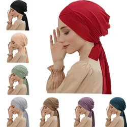 Women Forhead Cross Chemo Cap Muslim Hijab Turban Headscarf Turban Bonnet Beanie Hair Loss Hat Bandanas Headband Turbante Mujer