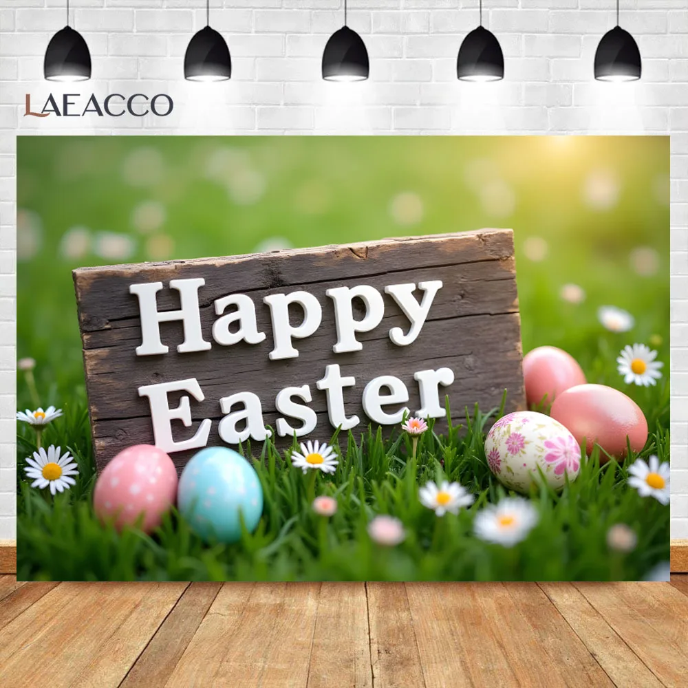 

Happy Easter Day Photography Backdrop Easter Colorful Egg Flower Green Grass Bunny Decoration Kid Baby Birthday Party Background