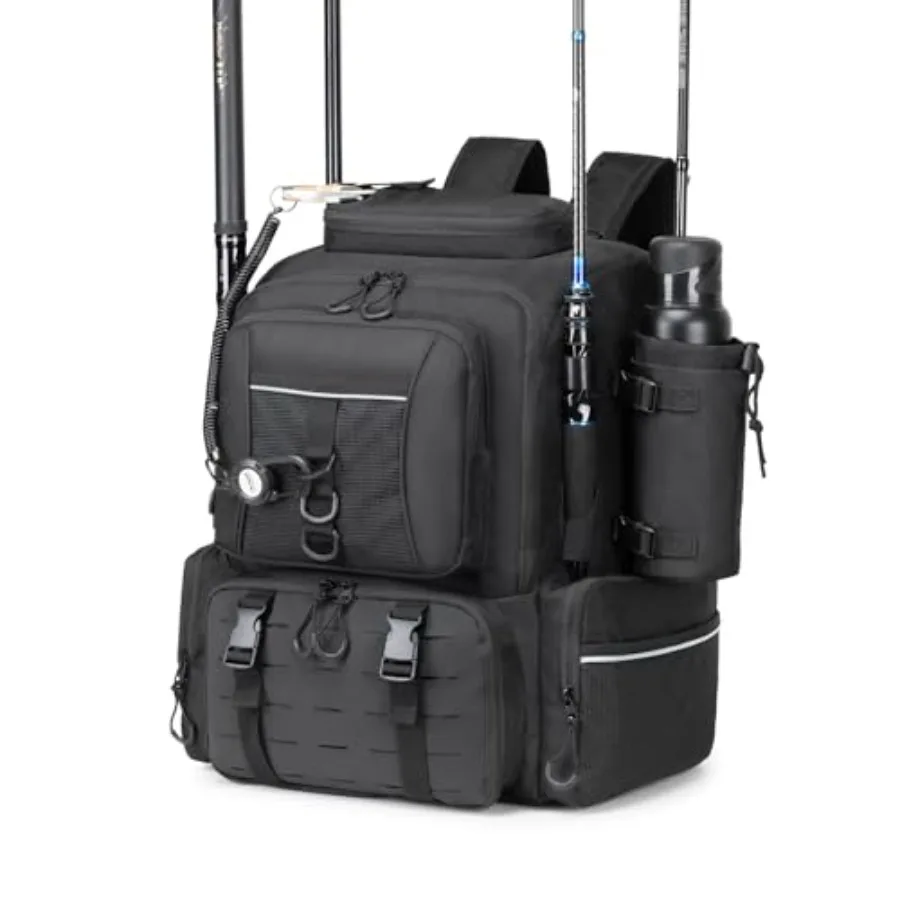 

Fishing Backpack with Rod Holders -45L Large Water-Resistant Outdoor Fishing Bag for Tackle Storage Heavy-Duty Fishing Gear Bac