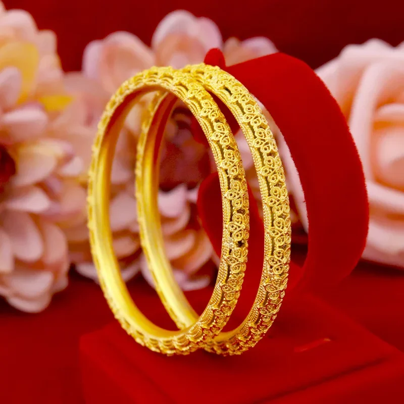 

9999 Real Gold 24K New Gold 6n Hollow Flower Bracelet, Women's Ancient Temperament Flower Women's Bracelet