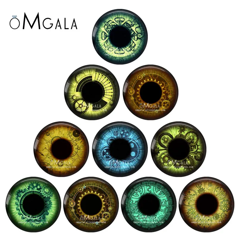 Steampunk Gear Patterns Doll Eyes Dragon Cat Animals Eyes 8mm-40mm Round Glass Cabochon Dome Demo Flat Back Making Findings