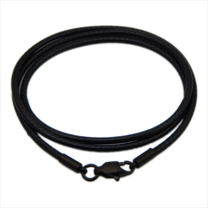 70cm Black Waterproof Wax Braided Leather Rope Cord for DIY Lanyard Pendant Necklace Making Stainless Steel Copper Lobster Clasp