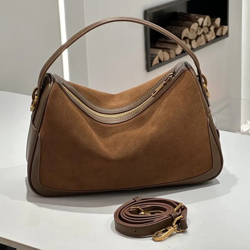 WomenCrossbody Bag Frosted Patchwork Cowhide Handbag High End Autumn Winter New Style European American Retro One Shoulder Bag