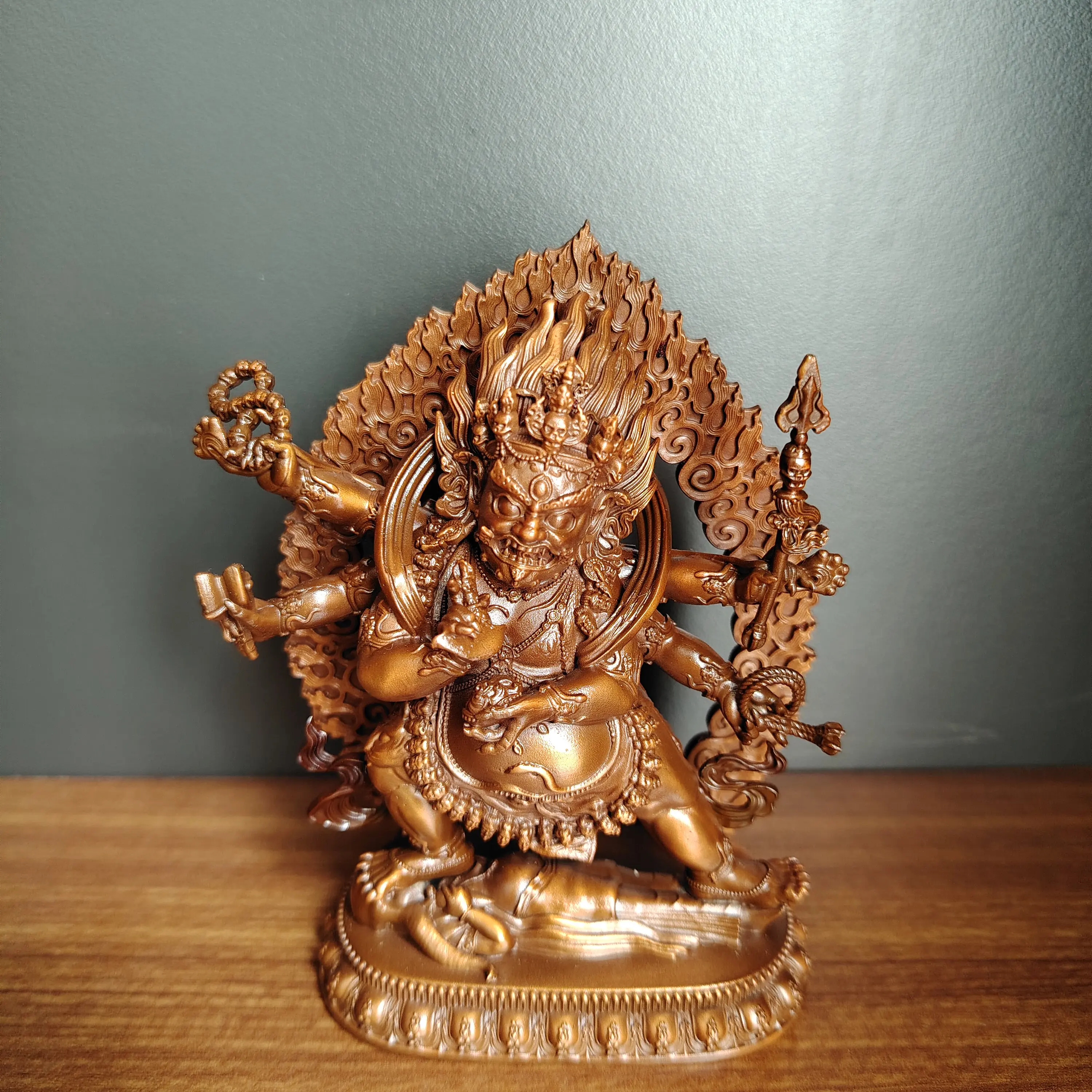 Tibetan Vajrayana Pure Copper Six-Armed Mahakala Protector Statue 11cm Portable Home Guardian Fillable Blessing