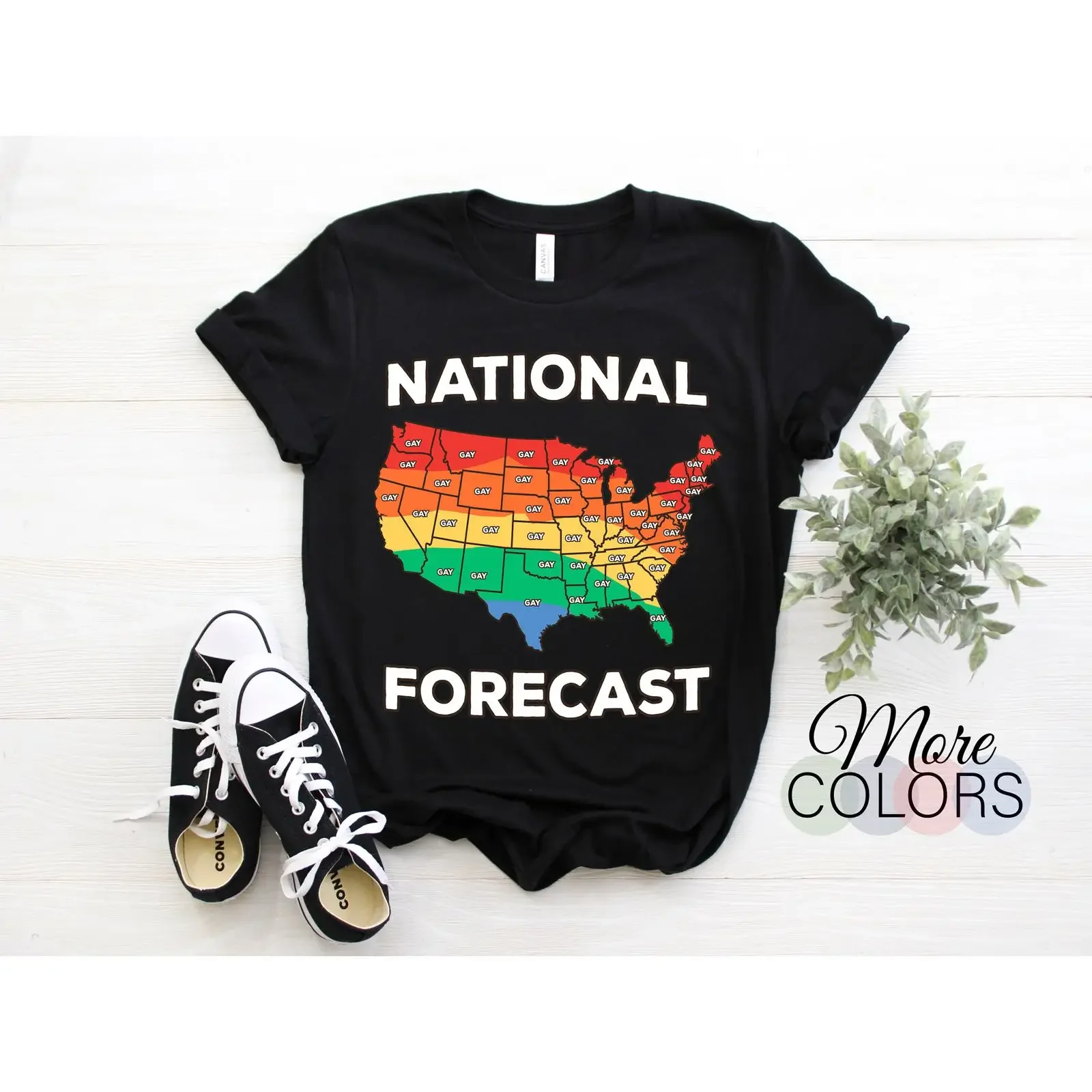 National Forecast USA Rainbow Map LGBTQ Pride T Shirt Gay Support Equality Lesbian Bisexual  vintage Washed Versatile fashion