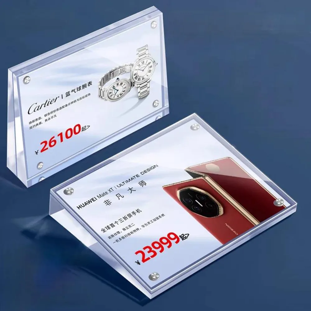 90x55mm Slant Magnetic Acrylic Sign Holder Display Stand Table Number Name Card Holder Block Menu Price Label Paper Tags