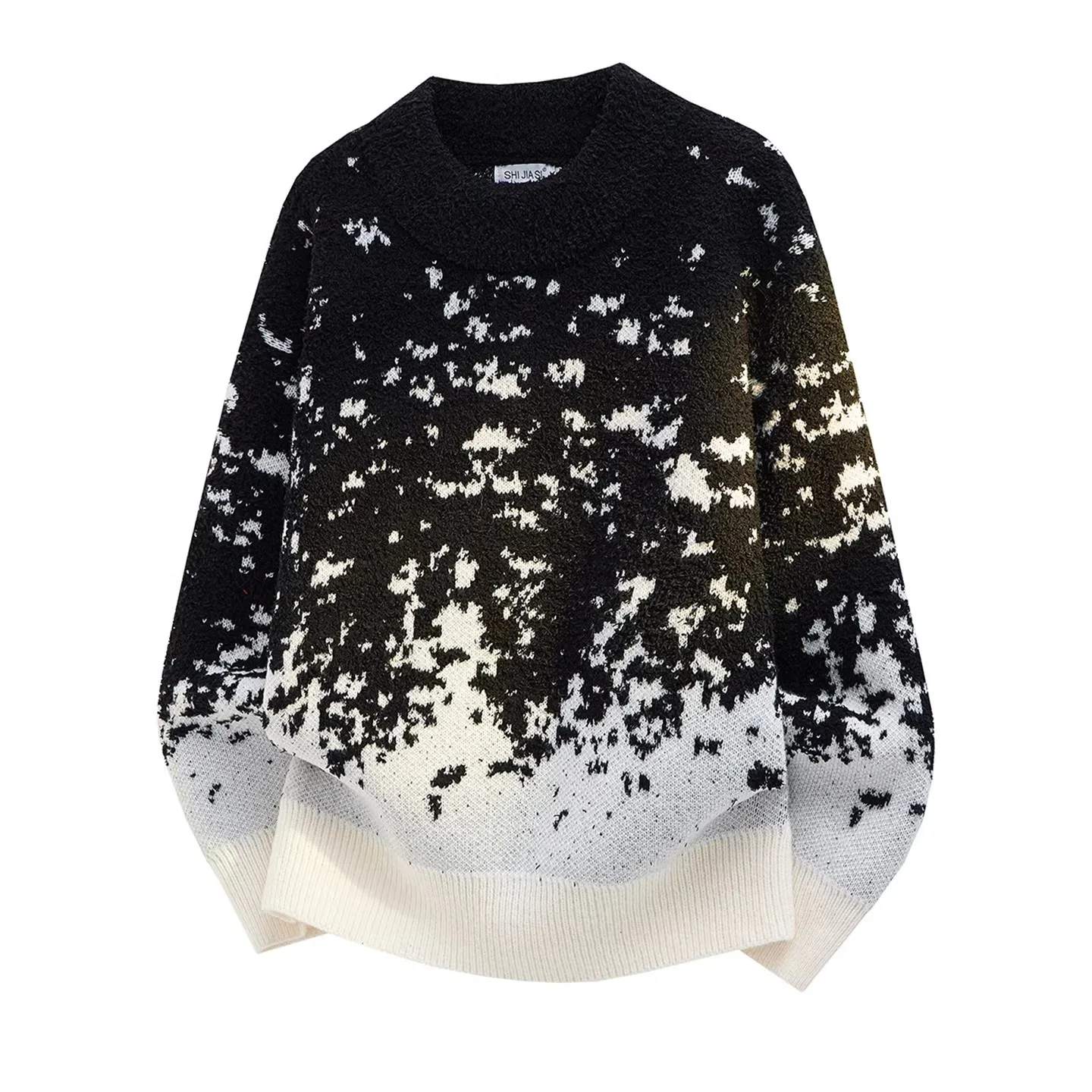 Autumn Winter Red Gradient Color-Block Jacquard Soft Loose Knit Sweater Men's Year of Horse Casual Top