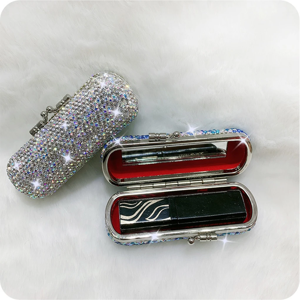 Estojo de batons de luxo com maquiagem funcional e refinada, longa vida útil, strass, portátil, gradiente roxo