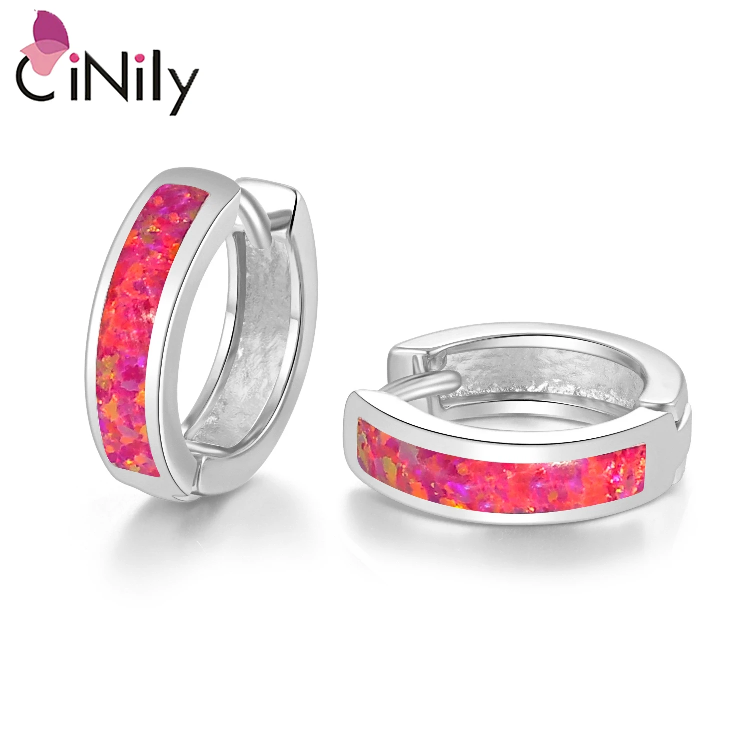 CiNily Colorful Optional Opal Hoop Earrings Rose Gold/Silver Plated  Fashion Jewelry for Women Girls Mini Small Round Earrings