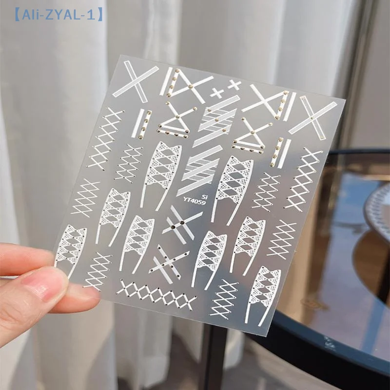【ZYAL-1】5D Simple Black White Shiny Gold Rivet X Bandage Tie Adhesive Nail Art Stickers Decals Manicure Hot Girl Unique Charms